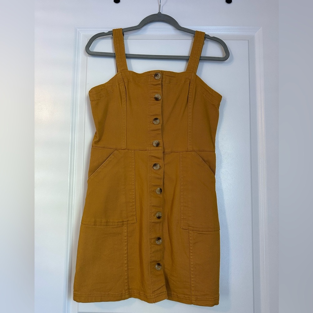 Mustard Button-Front Mini Dress